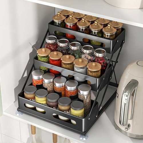 Ceetug 3 Tier Foldable Spice Rack, Black - My Kitchen Products