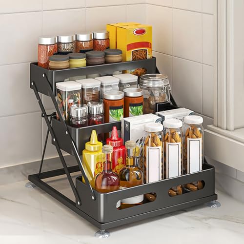 Ceetug 3 Tier Foldable Spice Rack, Black - My Kitchen Products