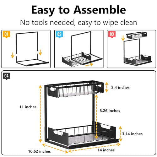Ceetug Under Kitchen Sink Organizers and Storage Pull Out 2 Tier Metal Bathroom Cabinet Organizer (Black, 1 Pack) - My Kitchen Products
