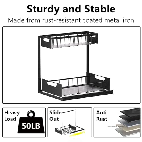 Ceetug Under Kitchen Sink Organizers and Storage Pull Out 2 Tier Metal Bathroom Cabinet Organizer (Black, 1 Pack) - My Kitchen Products