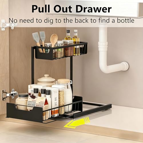 Ceetug Under Kitchen Sink Organizers and Storage Pull Out 2 Tier Metal Bathroom Cabinet Organizer (Black, 1 Pack) - My Kitchen Products