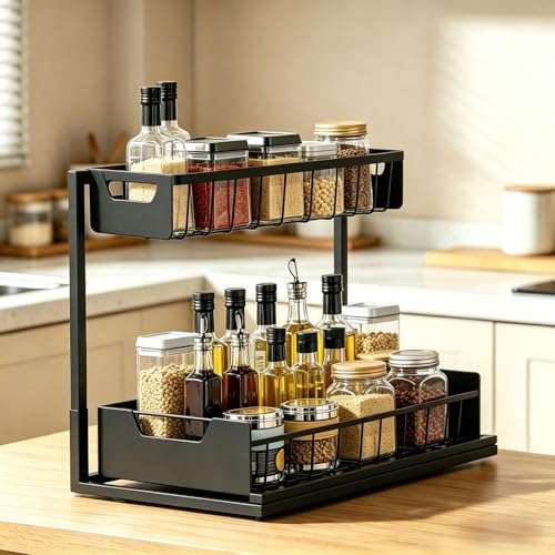 Ceetug Under Kitchen Sink Organizers and Storage Pull Out 2 Tier Metal Bathroom Cabinet Organizer (Black, 1 Pack) - My Kitchen Products