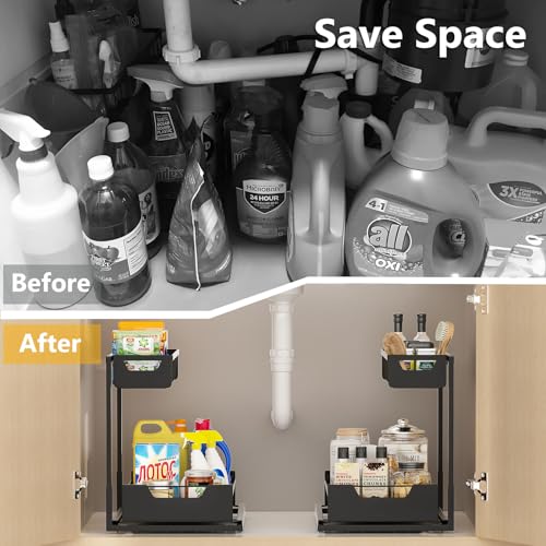 Ceetug Under Kitchen Sink Organizers and Storage Pull Out 2 Tier Metal Bathroom Cabinet Organizer (Black, 1 Pack) - My Kitchen Products