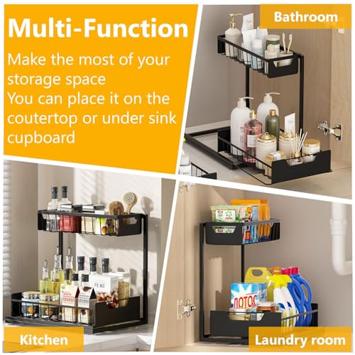 Ceetug Under Kitchen Sink Organizers and Storage Pull Out 2 Tier Metal Bathroom Cabinet Organizer (Black, 1 Pack) - My Kitchen Products