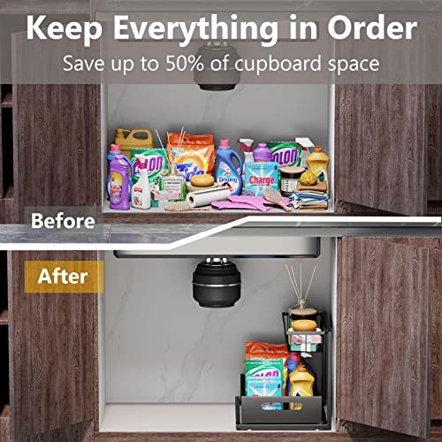 Ceetug Under Sink Organizers and Storage 2 Tier Slide Out Kitchen Cabinet Organizer Sturdy Metal Bathroom Storage (Black, 1 Pack) - My Kitchen Products
