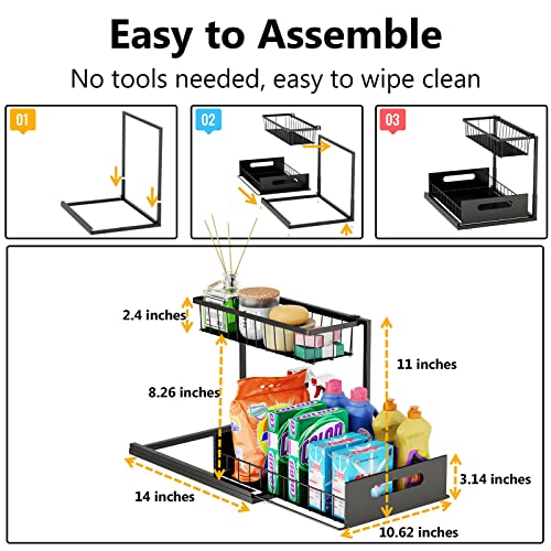 Ceetug Under Sink Organizers and Storage 2 Tier Slide Out Kitchen Cabinet Organizer Sturdy Metal Bathroom Storage (Black, 1 Pack) - My Kitchen Products
