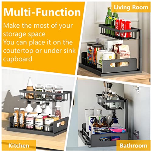 Ceetug Under Sink Organizers and Storage 2 Tier Slide Out Kitchen Cabinet Organizer Sturdy Metal Bathroom Storage (Black, 1 Pack) - My Kitchen Products