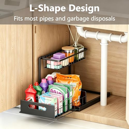 Ceetug Under Sink Organizers and Storage 2 Tier Slide Out Kitchen Cabinet Organizer Sturdy Metal Bathroom Storage (Black, 1 Pack) - My Kitchen Products