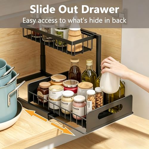 Ceetug Under Sink Organizers and Storage 2 Tier Slide Out Kitchen Cabinet Organizer Sturdy Metal Bathroom Storage (Black, 1 Pack) - My Kitchen Products