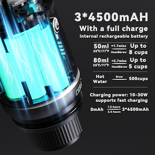 CERA+ PCM03S Portable Coffee Maker Electric Espresso Machine, Self-Heating 8 Cups per Charge & 20 Bar Small Coffee Maker for Travel & RV, Single Serve Coffee Maker Works with NS Capsules & Grounds - My Kitchen Products