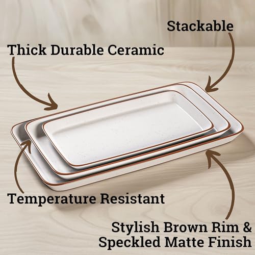 Ceramic Serving Platter Set of 3 - 16 / 14 / 12 Inches Oven Safe Serving Dishes for Entertaining - Platters and Trays - Porcelain Plates - Ceramic Grilling Platter - Rectangular Plates - Turkey Dishes - My Kitchen Products