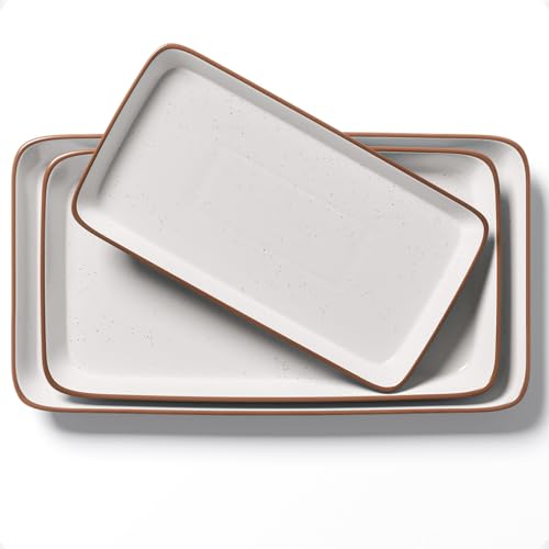 Ceramic Serving Platter Set of 3 - 16 / 14 / 12 Inches Oven Safe Serving Dishes for Entertaining - Platters and Trays