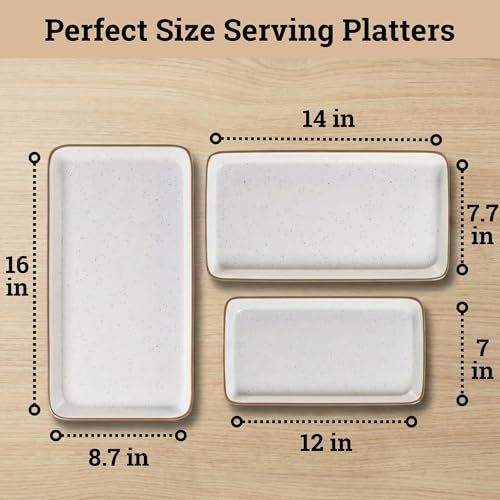 Ceramic Serving Platter Set of 3 - 16 / 14 / 12 Inches Oven Safe Serving Dishes for Entertaining - Platters and Trays - Porcelain Plates - Ceramic Grilling Platter - Rectangular Plates - Turkey Dishes - My Kitchen Products