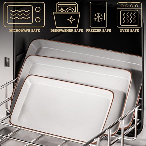 Ceramic Serving Platter Set of 3 - 16 / 14 / 12 Inches Oven Safe Serving Dishes for Entertaining - Platters and Trays - Porcelain Plates - Ceramic Grilling Platter - Rectangular Plates - Turkey Dishes - My Kitchen Products