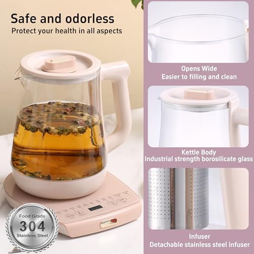 cglightwsparkle Health Pot Electric Kettle with Infuser,Smart Fruit Hot Tea Maker, Temperature Control and Tea Keep Warm, 12 Functional Procedures, 1.8 Liters of Capacity(pink) - My Kitchen Products