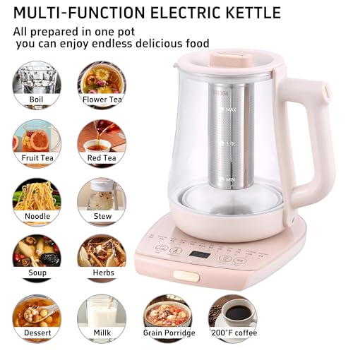 cglightwsparkle Health Pot Electric Kettle with Infuser,Smart Fruit Hot Tea Maker, Temperature Control and Tea Keep Warm, 12 Functional Procedures, 1.8 Liters of Capacity(pink) - My Kitchen Products