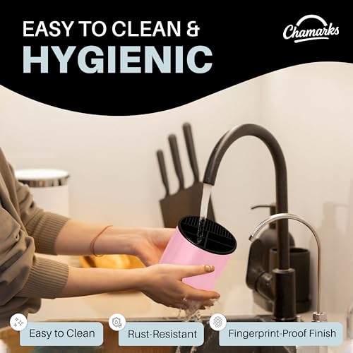 CHAMARKS 3-in-1 Kitchen Utensil Holder for countertop with Knife Block and Silverware Caddy. (Pink) - My Kitchen Products