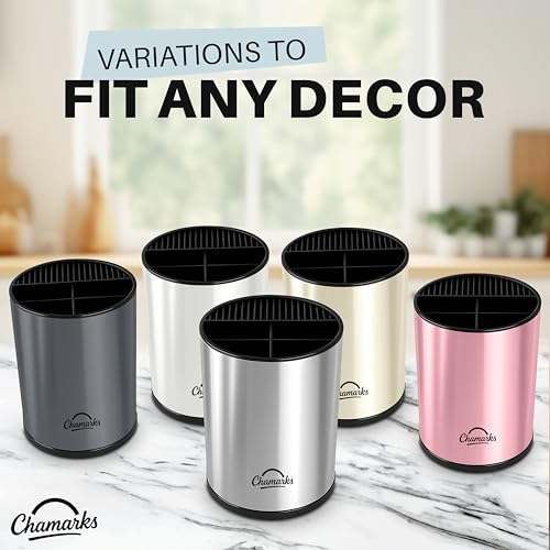 CHAMARKS 3-in-1 Kitchen Utensil Holder for countertop with Knife Block and Silverware Caddy. (Pink) - My Kitchen Products