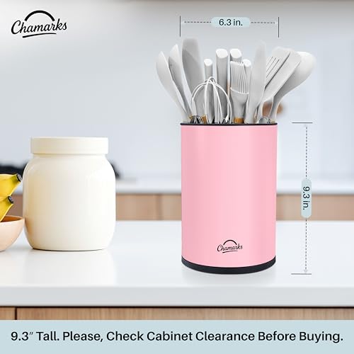 CHAMARKS 3-in-1 Kitchen Utensil Holder for countertop with Knife Block and Silverware Caddy. (Pink) - My Kitchen Products