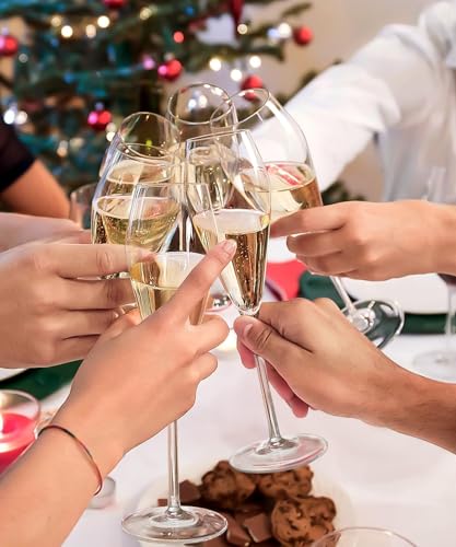 Champagne Flutes Glasses Set of 4, Hand Blown Crystal Wedding Flutes Glass, Ideal for Weddings, Anniversaries, Christmas, Special Days, 10.5 inch, 7.5 oz, Clear - My Kitchen Products