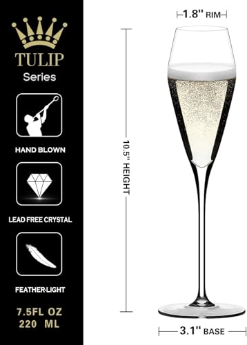 Champagne Flutes Glasses Set of 4, Hand Blown Crystal Wedding Flutes Glass, Ideal for Weddings, Anniversaries, Christmas, Special Days, 10.5 inch, 7.5 oz, Clear - My Kitchen Products