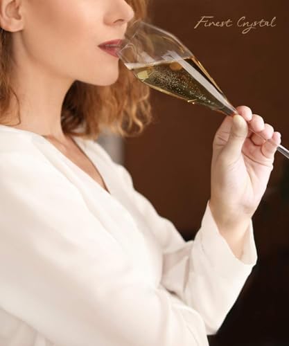 Champagne Flutes Glasses Set of 4, Hand Blown Crystal Wedding Flutes Glass, Ideal for Weddings, Anniversaries, Christmas, Special Days, 10.5 inch, 7.5 oz, Clear - My Kitchen Products