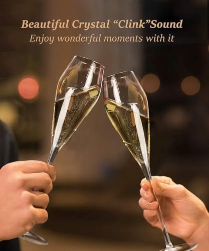 Champagne Flutes Glasses Set of 4, Hand Blown Crystal Wedding Flutes Glass, Ideal for Weddings, Anniversaries, Christmas, Special Days, 10.5 inch, 7.5 oz, Clear - My Kitchen Products