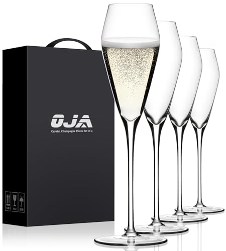 Champagne Flutes Glasses Set of 4, Hand Blown Crystal Wedding Flutes Glass, Ideal for Weddings, Anniversaries