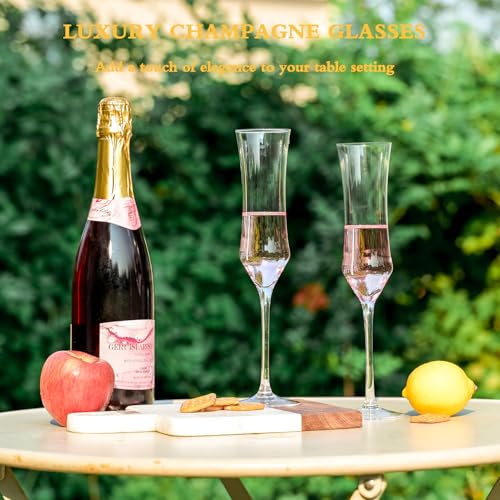 Champagne Flutes Set of 6 - Hand Blown Crystal Champagne Glasses With Long Stem - 7 oz Elegant Sparkling Wine Stemware - Unique Gift for Birthday,Wedding,Father's Day,Housewarming - My Kitchen Products