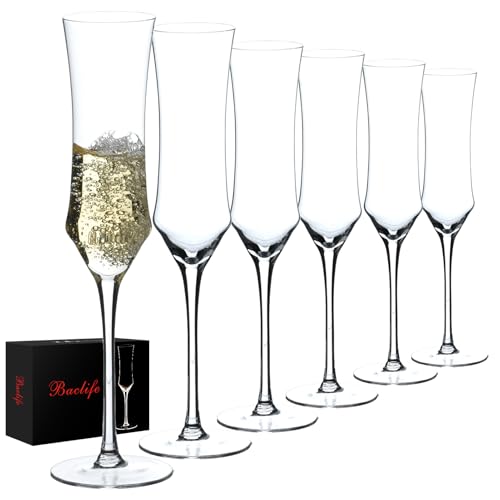 Champagne Flutes Set of 6, Hand Blown Crystal Champagne Glasses With Long Stem, 7 oz Elegant Sparkling Wine
