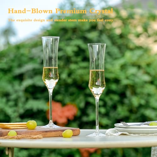 Champagne Flutes Set of 6 - Hand Blown Crystal Champagne Glasses With Long Stem - 7 oz Elegant Sparkling Wine Stemware - Unique Gift for Birthday,Wedding,Father's Day,Housewarming - My Kitchen Products