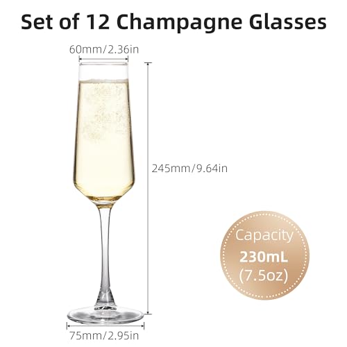 Champagne Glasses, Set of 12 Champagne Flutes with Unique Shape, Long stem Sparkling Wine glasses for Party, Restaurant, Bar, Wine Toasting, Clear - My Kitchen Products