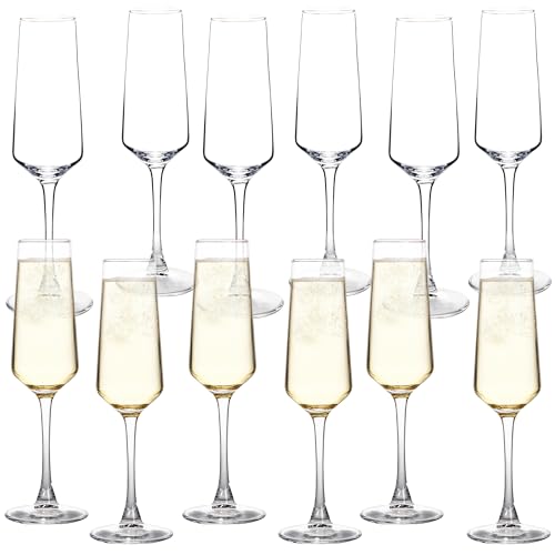 Champagne Glasses, Set of 12 Champagne Flutes with Unique Shape, Long stem Sparkling Wine glasses for Party, Restaurant