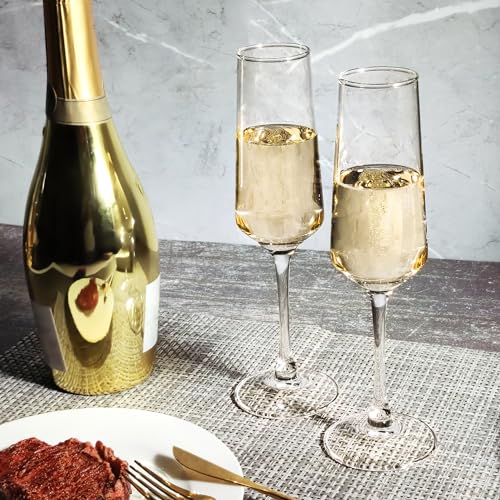 Champagne Glasses, Set of 12 Champagne Flutes with Unique Shape, Long stem Sparkling Wine glasses for Party, Restaurant, Bar, Wine Toasting, Clear - My Kitchen Products