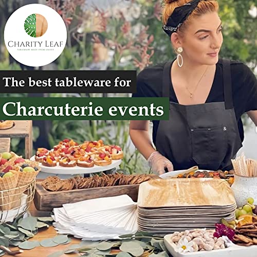 Charity Leaf Disposable Palm Leaf 14" x 10" Trays (10 pieces) Bamboo Like Serving Platters, Disposable Boards, Eco-Friendly Dinnerware For Weddings, Catering, Events - My Kitchen Products