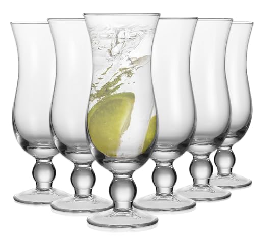 Cheardia 6 Pack Hurricane Glass, 14 oz Pina Colada Glasses Clear Tulip Drinking Cups for Juices, Cocktails, Full-Bodied