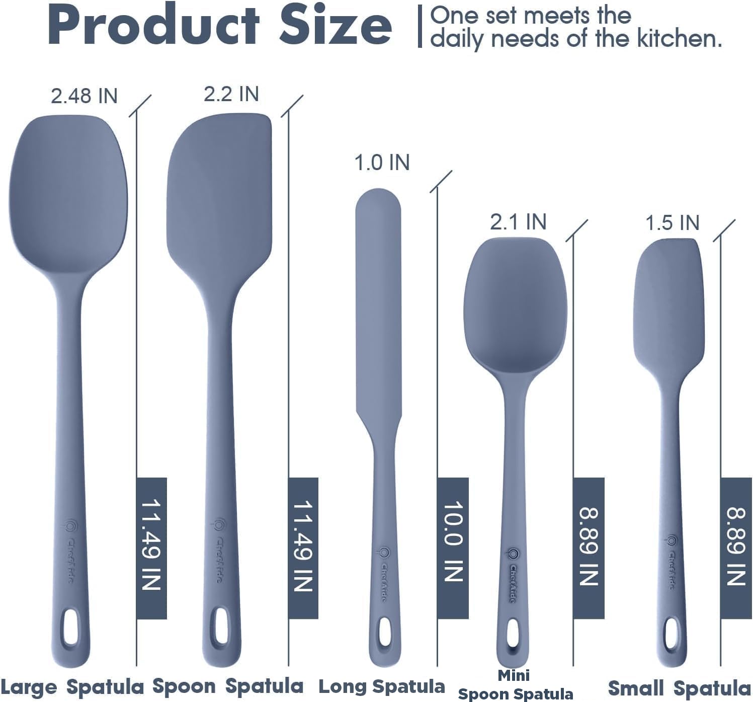 ChefAide 5 Pieces Silicone Spatula Set, Food Grade Rubber Spatula, Upgrade Strong Handle with Ergonomic Grip, Heat Resistant Up to 600°F for Nonstick Cookware, Cooking - My Kitchen Products