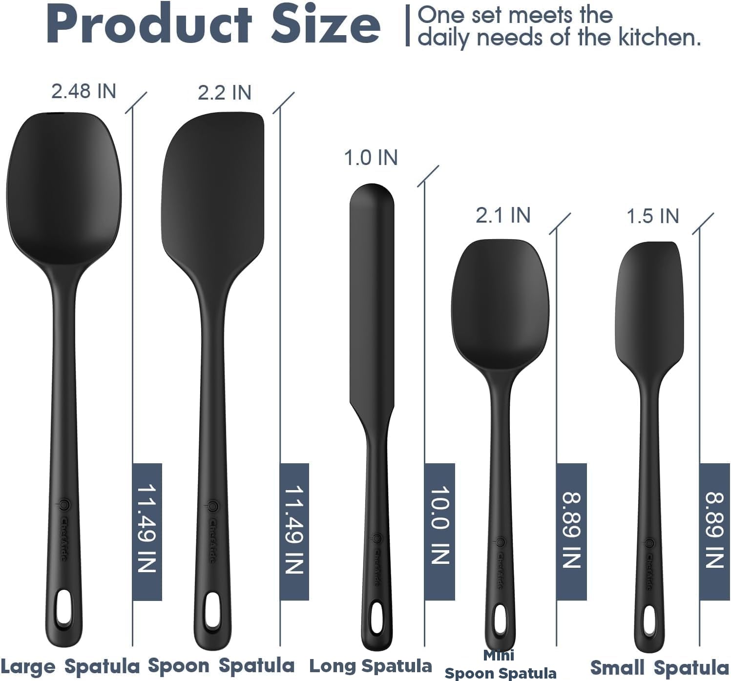 ChefAide 5 Pieces Silicone Spatula Set, Food Grade Rubber Spatula, Upgrade Strong Handle with Ergonomic Grip, Heat Resistant Up to 600°F for Nonstick Cookware, Cooking - My Kitchen Products