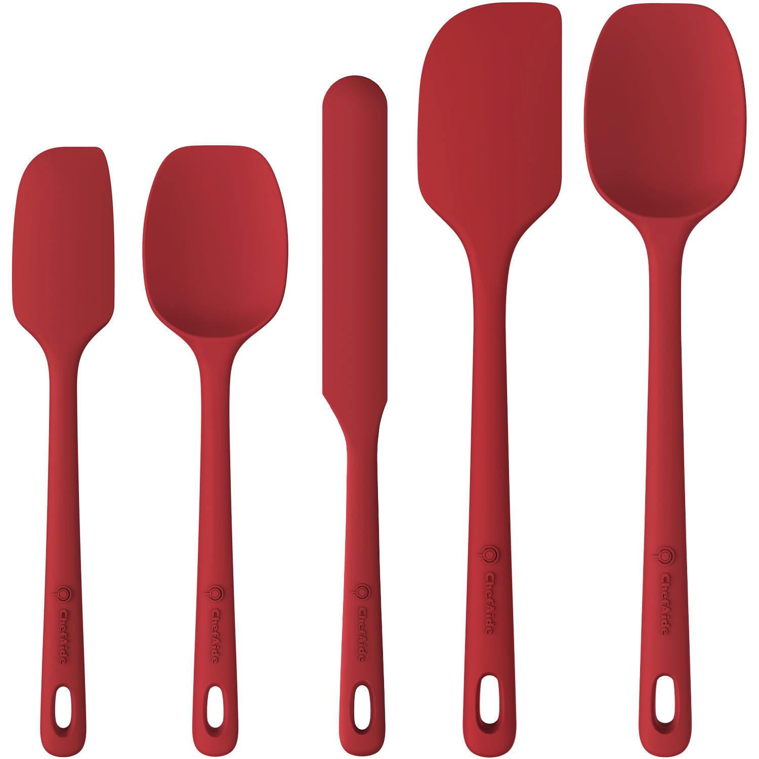 ChefAide 5 Pieces Silicone Spatula Set, Food Grade Rubber Spatula, Upgrade Strong Handle with Ergonomic