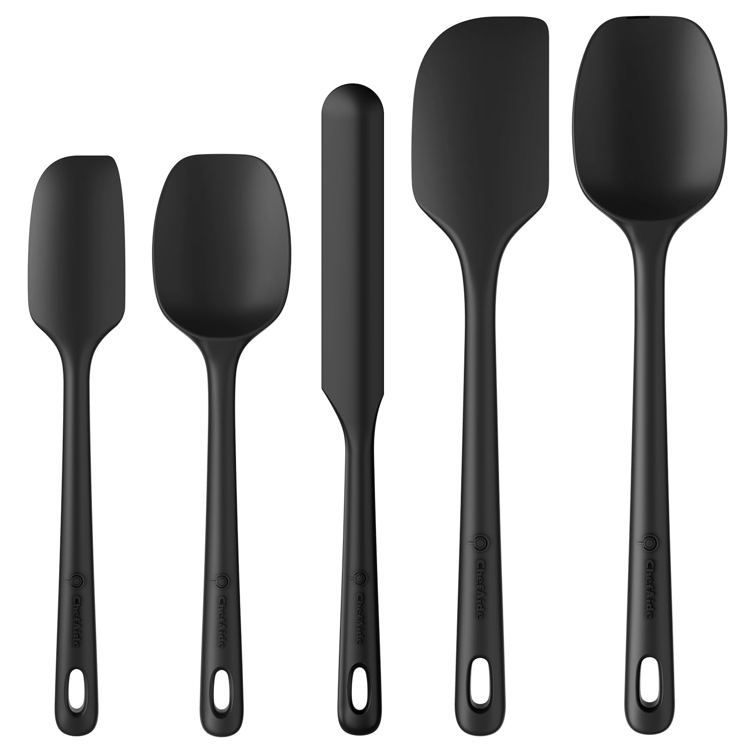 ChefAide 5 Pieces Silicone Spatula Set, Food Grade Rubber Spatula, Upgrade Strong Handle with Ergonomic