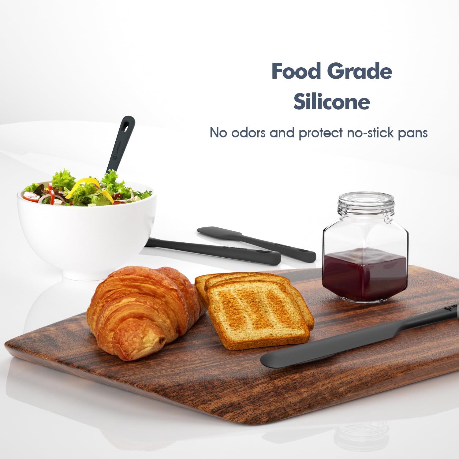 ChefAide 5 Pieces Silicone Spatula Set, Food Grade Rubber Spatula, Upgrade Strong Handle with Ergonomic Grip, Heat Resistant Up to 600°F for Nonstick Cookware, Cooking - My Kitchen Products