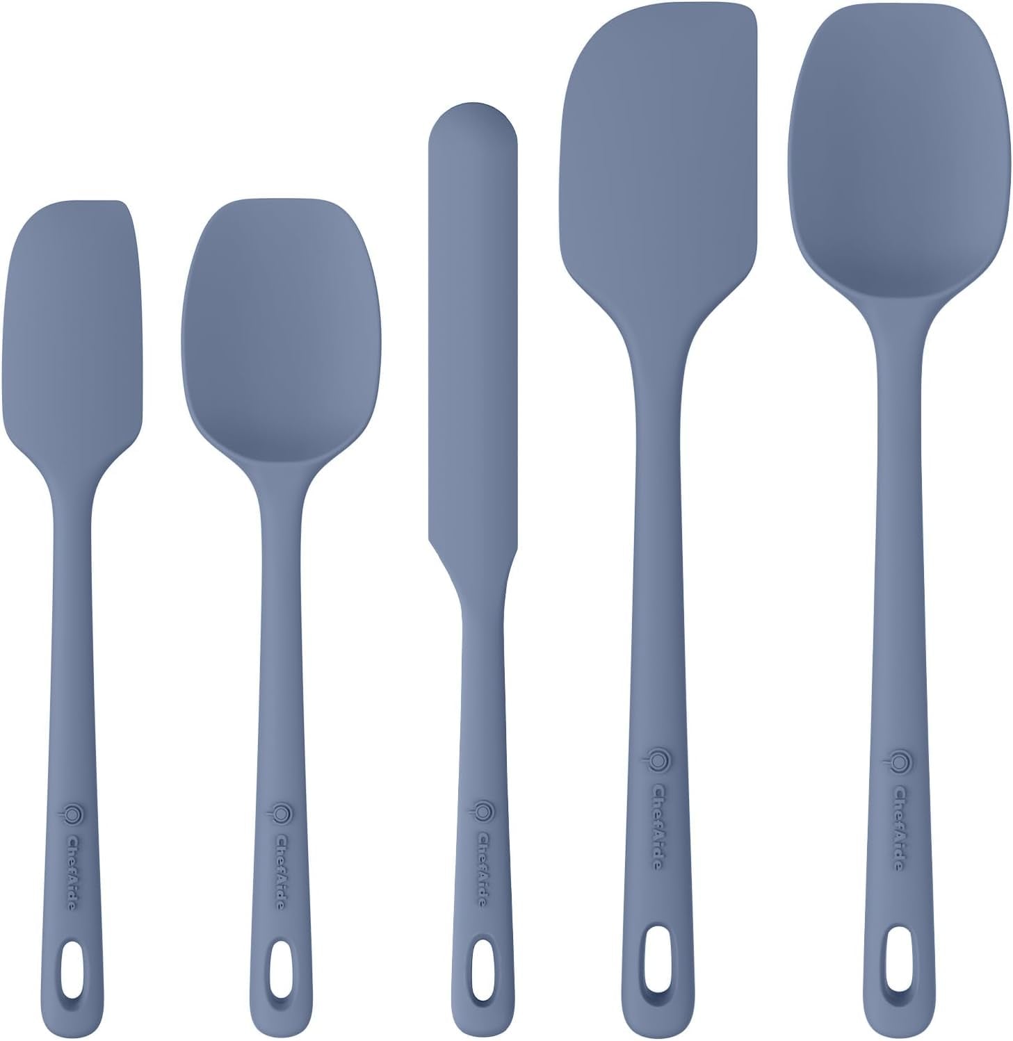 ChefAide 5 Pieces Silicone Spatula Set, Food Grade Rubber Spatula, Upgrade Strong Handle with Ergonomic