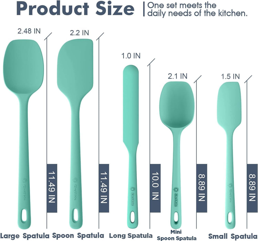 ChefAide 5 Pieces Silicone Spatula Set, Food Grade Rubber Spatula, Upgrade Strong Handle with Ergonomic Grip, Heat Resistant Up to 600°F for Nonstick Cookware, Cooking - My Kitchen Products