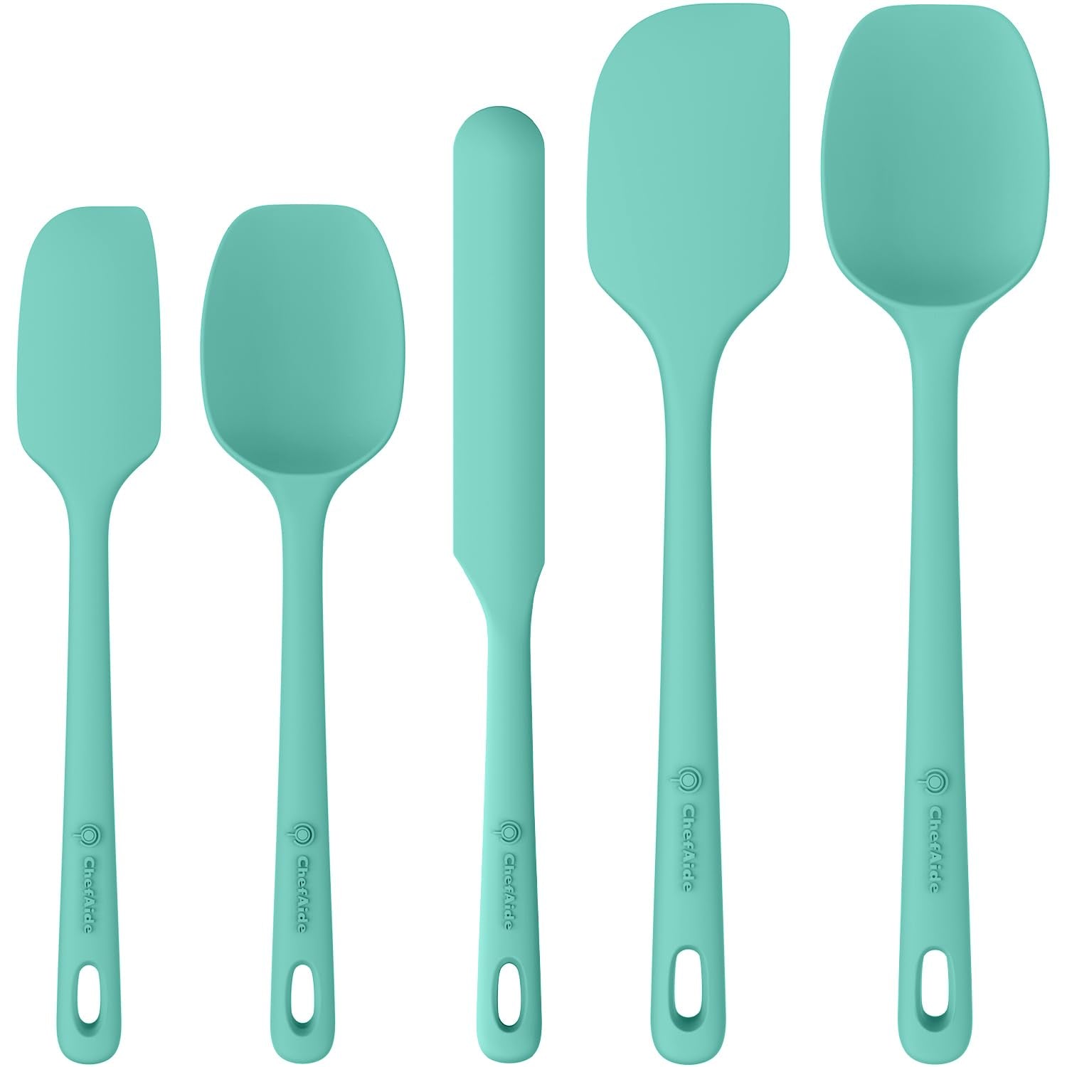 ChefAide 5 Pieces Silicone Spatula Set, Food Grade Rubber Spatula, Upgrade Strong Handle with Ergonomic