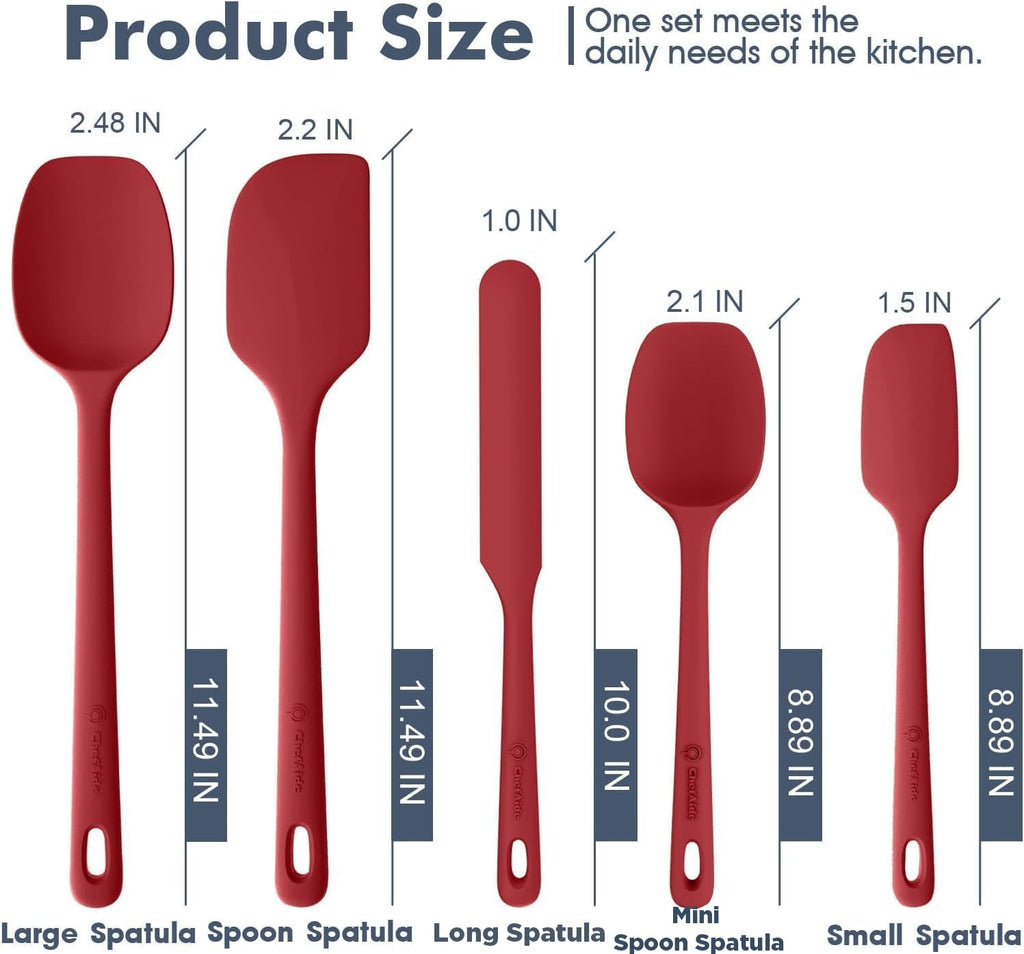 ChefAide 5 Pieces Silicone Spatula Set, Food Grade Rubber Spatula, Upgrade Strong Handle with Ergonomic Grip, Heat Resistant Up to 600°F for Nonstick Cookware, Cooking - My Kitchen Products