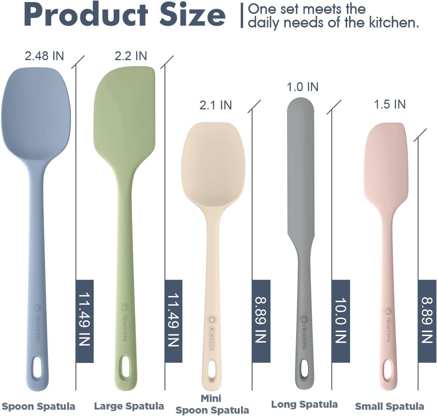 ChefAide 5 Pieces Silicone Spatula Set, Food Grade Rubber Spatula, Upgrade Strong Handle with Ergonomic Grip, Heat Resistant Up to 600°F for Nonstick Cookware, Cooking - My Kitchen Products