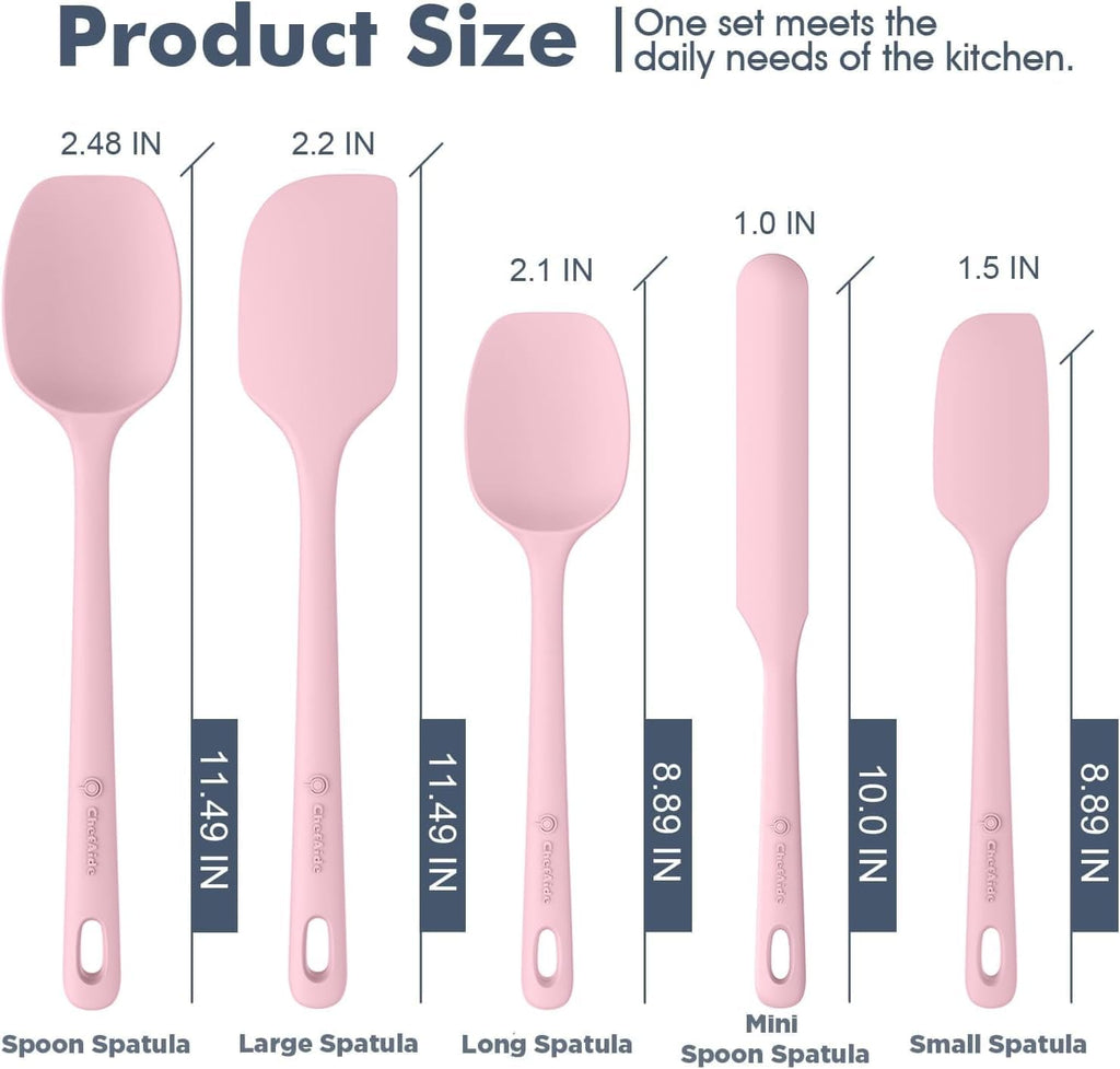 ChefAide 5 Pieces Silicone Spatula Set, Food Grade Rubber Spatula, Upgrade Strong Handle with Ergonomic Grip, Heat Resistant Up to 600°F for Nonstick Cookware, Cooking - My Kitchen Products