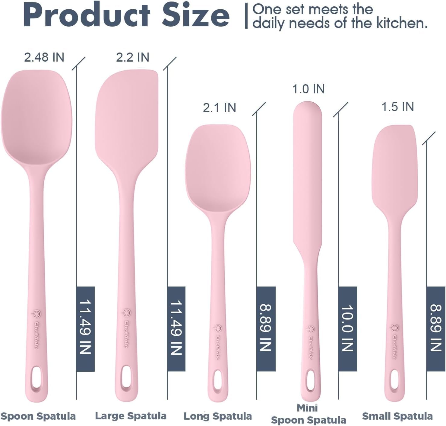 ChefAide 5 Pieces Silicone Spatula Set, Food Grade Rubber Spatula, Upgrade Strong Handle with Ergonomic Grip, Heat Resistant Up to 600°F for Nonstick Cookware, Cooking - My Kitchen Products