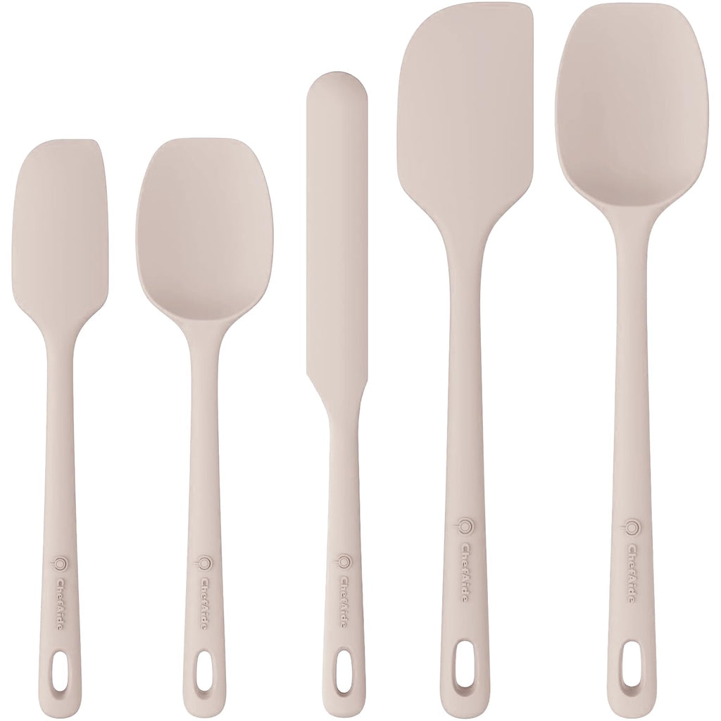 ChefAide 5 Pieces Silicone Spatula Set, Food Grade Rubber Spatula, Upgrade Strong Handle with Ergonomic