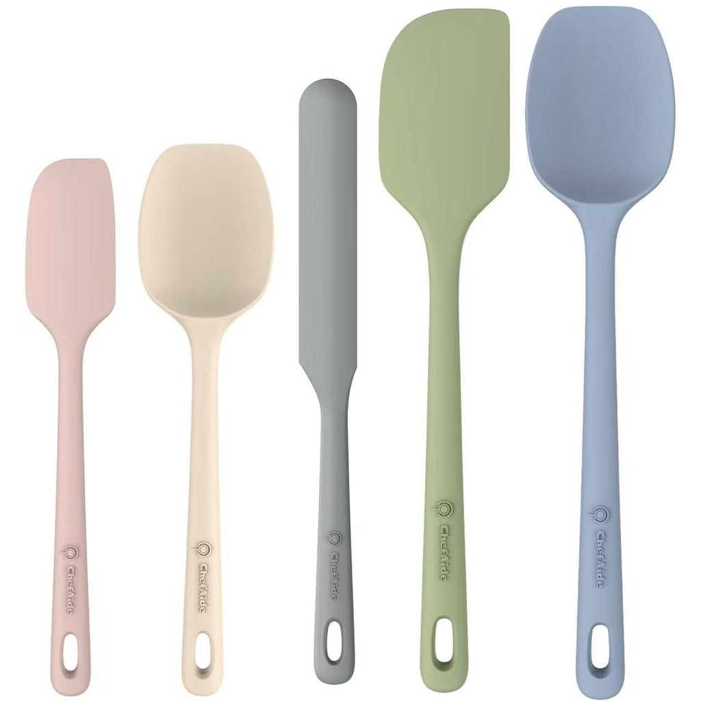 ChefAide 5 Pieces Silicone Spatula Set, Food Grade Rubber Spatula, Upgrade Strong Handle with Ergonomic